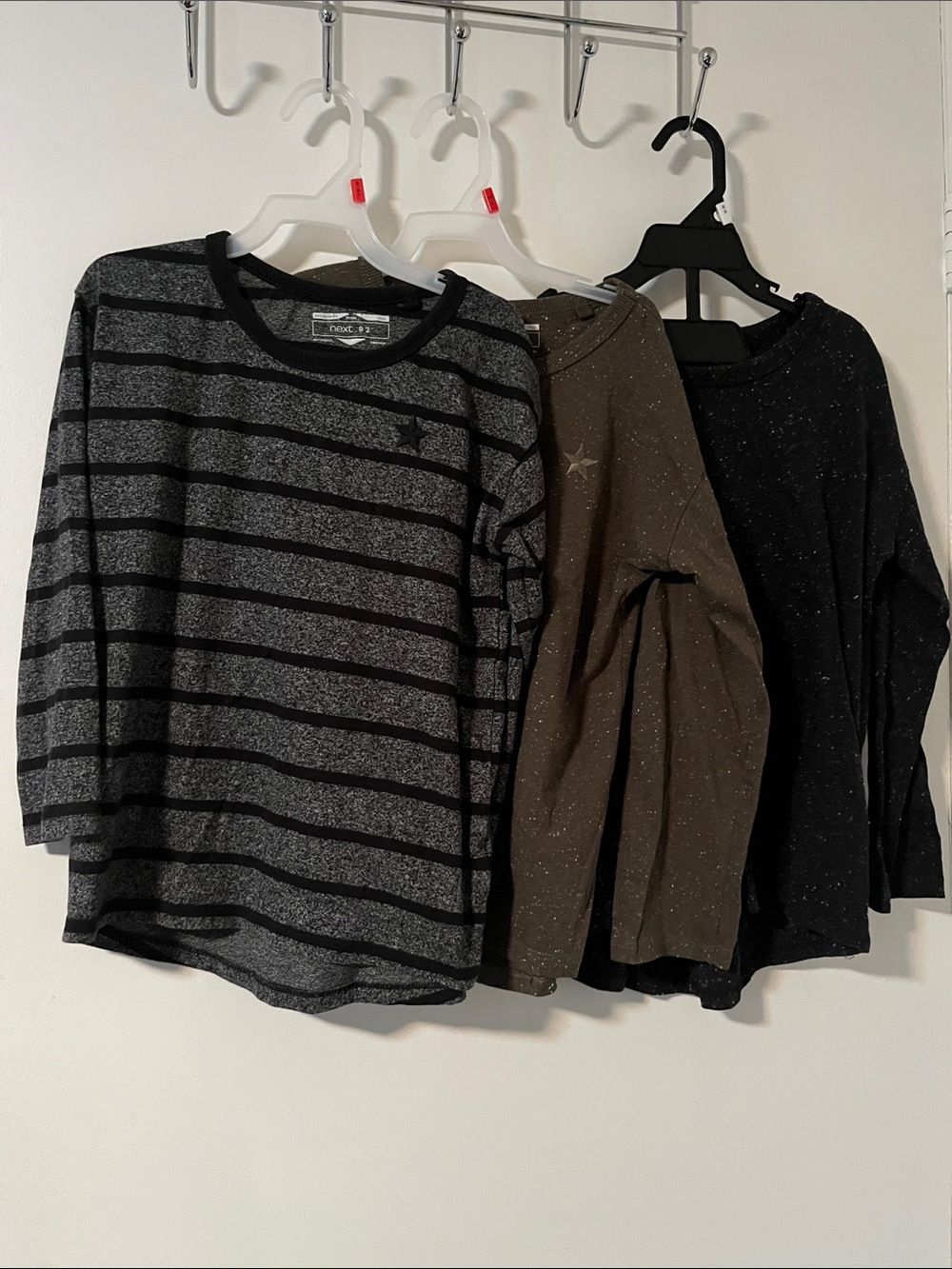 next Boys Long Sleeve Tee 3-Pack - Gray Stripe, Brown Speckle, Black Speckle